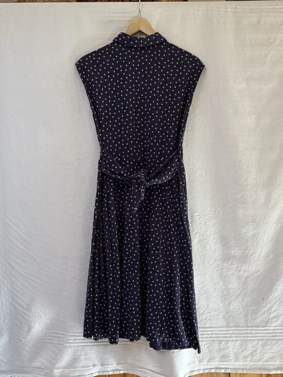 Boden Jersey Shirt Dress Womens 8 R Blue Polka Dots Tie Back Party Summer Vacay - Picture 5 of 11